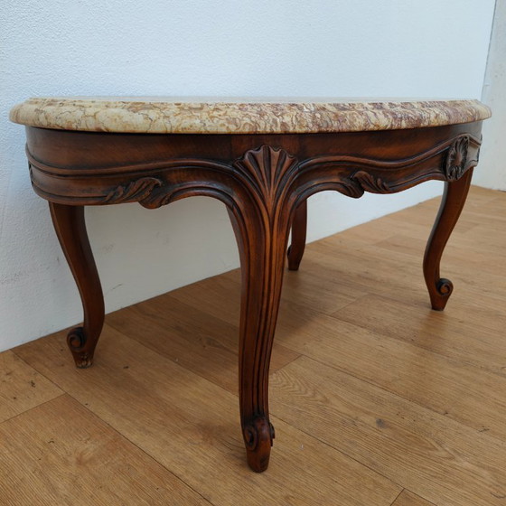 Image 1 of Vintage Oval Wooden coffee table with onyx marble top