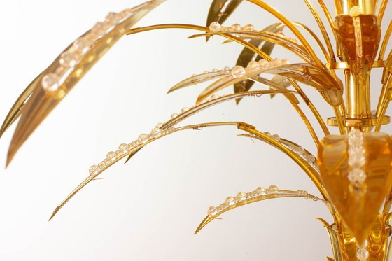 Image 1 of Italian Golden Palm Tree Floor Lamp with Three Sparkling Branches