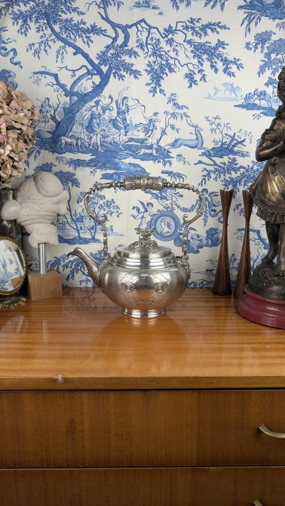 Image 1 of Samovar en Métal Argenté à Décor Incisé Baroque par l'Orfèvre Armand Frénais fin XIXème