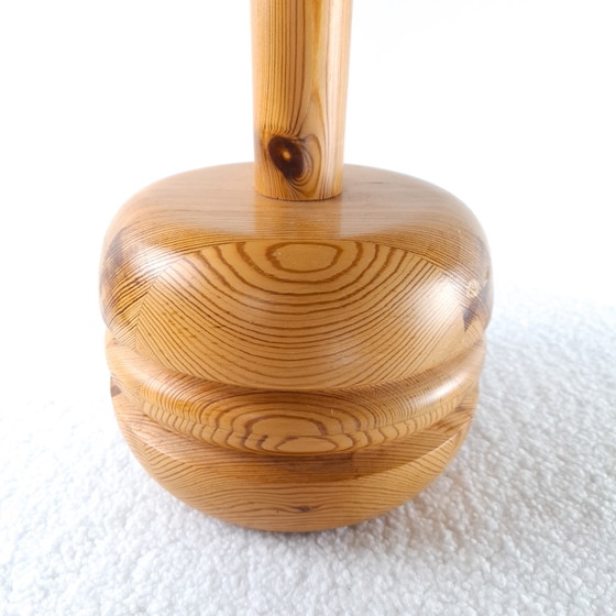 Vintage Table Lamp Mid Century Modern Design 1970s – Wood, Canvas (photo 3 of 7)