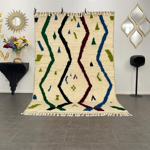 Alfombra marroquí de lana de colores - 239 cm x 160 cm