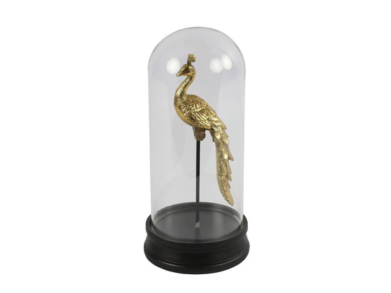 Image 1 of Golden Peacock Ornament Under Glass Bowl