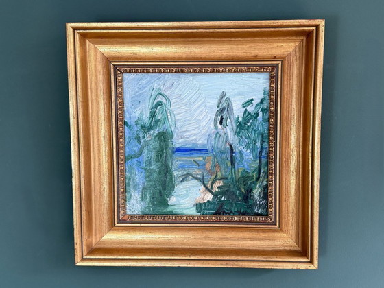 Image 1 of Peinture à l'huile expressionniste « Jardin au bord de la mer » (1966) de Lars Herder
