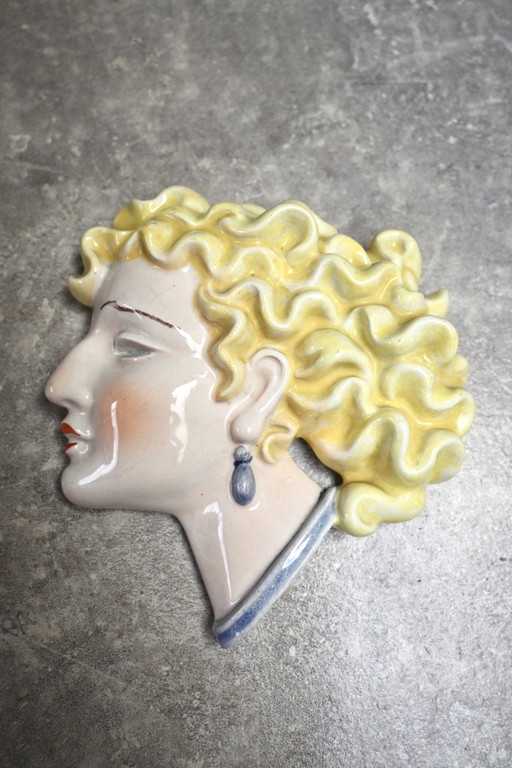 Maschera da parete Art Déco di Max Roesler Anni '30 – wanddecoratie, Ceramic