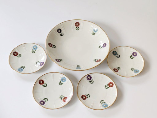 Set 4 Untersetzer + 1 Keksteller 1960er Jahre Blumendekor | Winterling Röslau Bavaria Porzellan