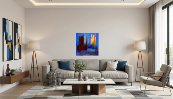 Abstract Painting "The Dance of Flames" / (60x60 Cm) – Paintings & Drawings, Canvas (photo 6 of 6)