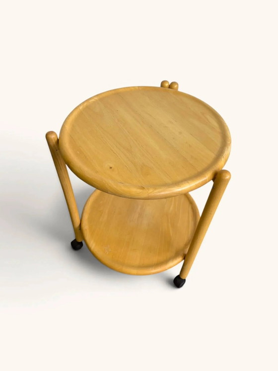 Vintage round dessert trolley on wheels by Jens Quistgaard, 1970s. – Bar carts, Wood, Scandinavian (photo 3 of 6)