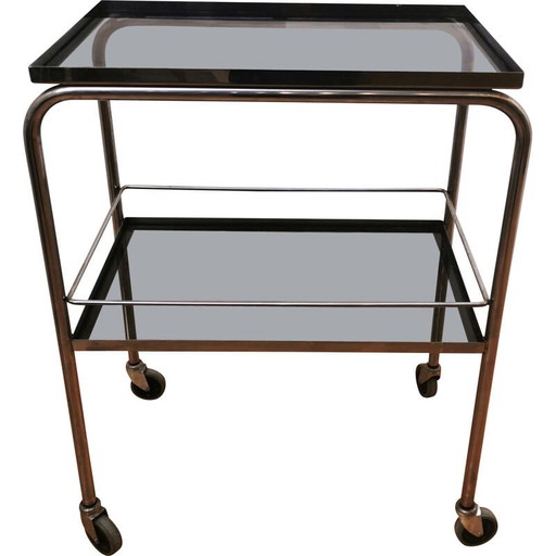 Mesa de servicio vintage de acero cromado y vidrio, década de 1950-1960