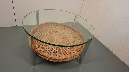 Mesa de centro cromo/vidrio/mimbre