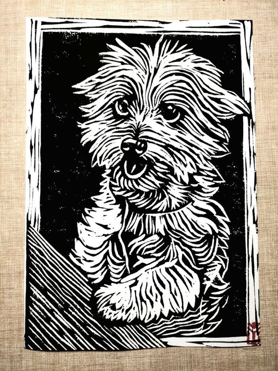 Image 1 of Custom Linocut Dog Portrait | Handmade Pet Art