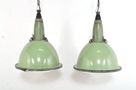 Image 1 of Lampade vintage in smalto con vetro a bulbo