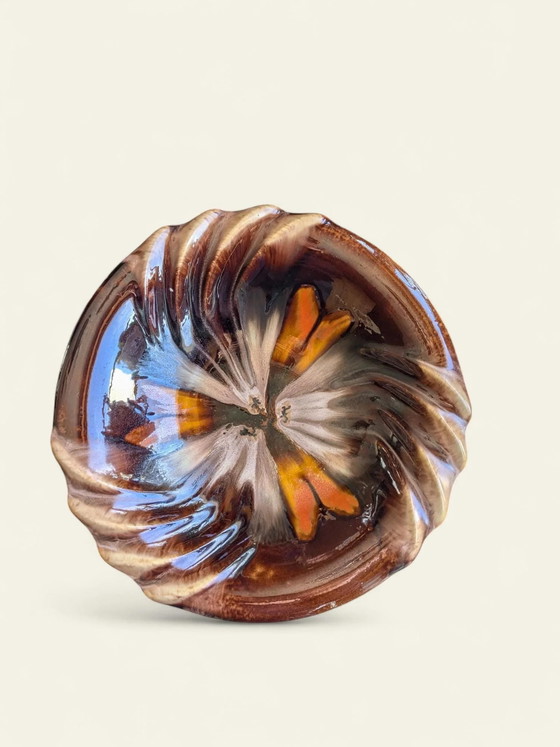 Vintage Fruit Bowl with Matching Small Vase | 70s Ceramic in Brown-Orange-Beige by Dümler&Breiden, Handmade (photo 5 of 9)
