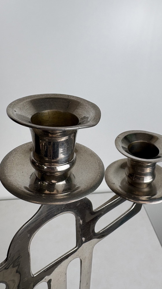 Image 1 of Vintage tripod standing table dining candlestick chrome design