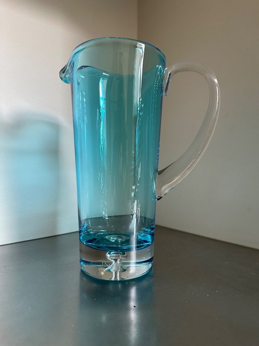 Two carafes and 7 glasses by Krosno Poland, ice-blue art glass