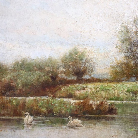 Image 1 of Landscape with Swans, Oil Painting on Canvas, English School, 19th Century