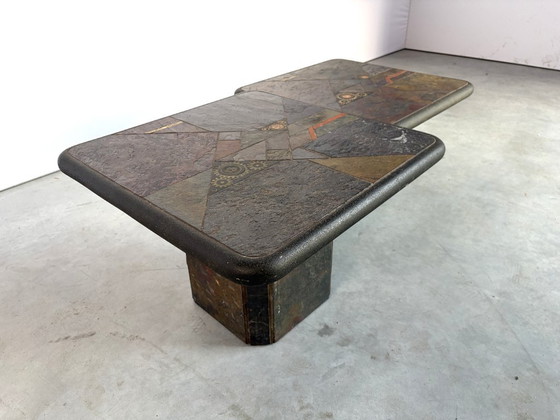 Vintage brutalist slate stone nesting by Laub, 1980s – Side tables, Brass (photo 3 of 10)