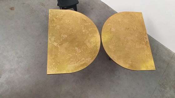 Image 1 of Large brass design table oval modular - raw steel wabi sabi