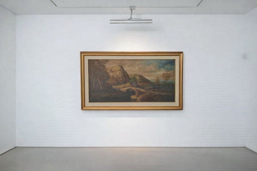 Oil painting "Landscape with Bridge" by G. GRIGNANI, 1983