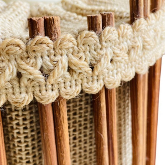 Image 1 of Skandinavische Hängelampe aus Holz und Jute im rustikalen Stil der Mitte des 20. Jahrhunderts, 1960er Jahre