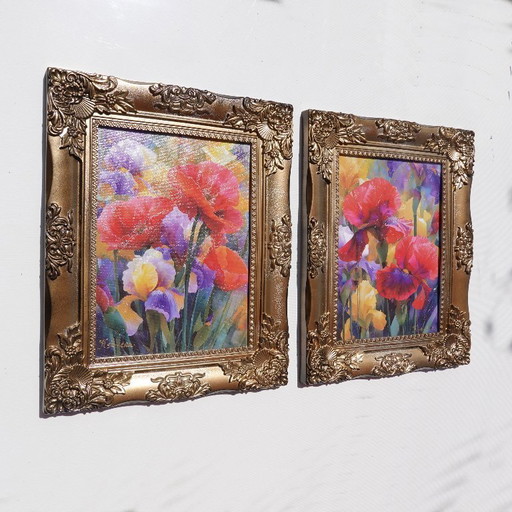 Iris B110 - diptyque dans un cadre doré