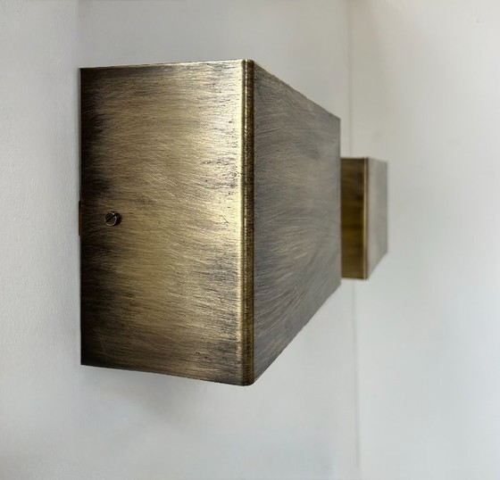 Image 1 of Coppia di applique vintage, ottone spazzolato patinato, Francia, 1970