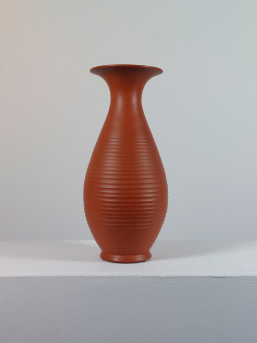 Vintage Mid Century Terracotta Vase Jawa Rillendekor Handarbeit