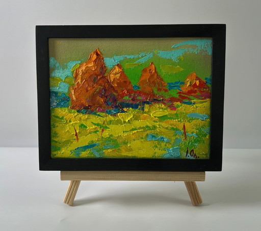Original Oil Painting Evening Sky Landscape Summer Fields – schilderijen tekeningen, Canvas