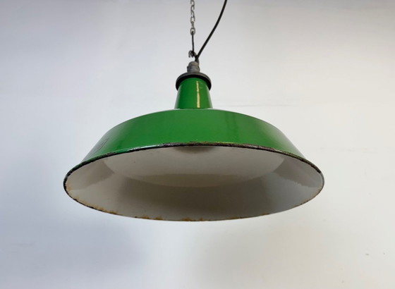 Image 1 of Industrial Green Enamel Factory Pendant Lamp from Revo, 1950s