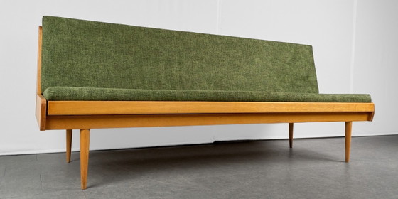 Canapé Vintage, années 1960, Tchécoslovaquie – Canapés 3 places, Textile, Bois (photo 3 of 9)