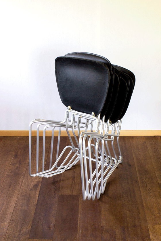 Image 1 of 5 x Aluflex Armin Wirth Black Skai Chairs 1950s