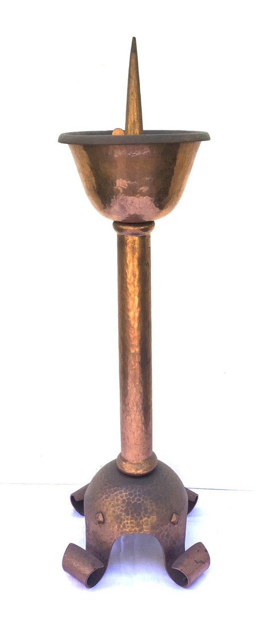 Image 1 of Candlestick, red copper, wrought iron, unique, 1940s-1944s
