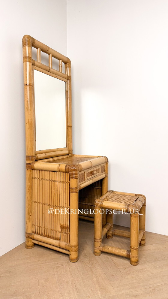 Coiffeuse en bambou, table de maquillage, Rotin, Beige (photo 2 sur 7)