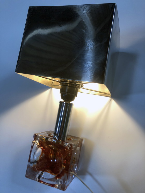 Image 1 of Table Lamp - Cube - Fractal Resin - Polished Steel - 1970