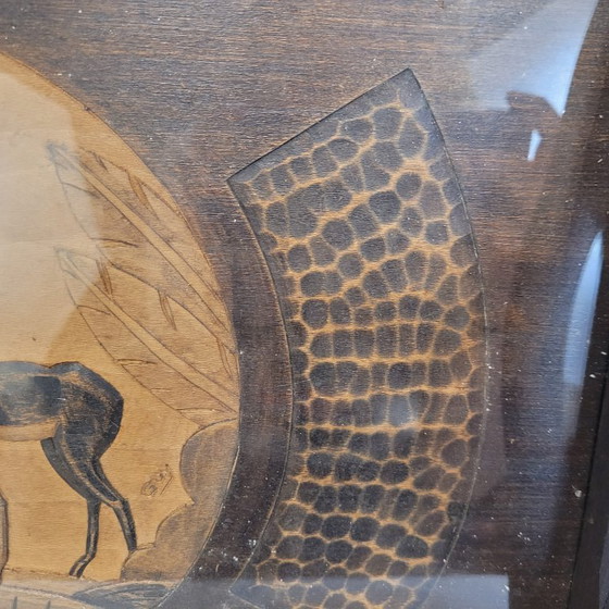 Image 1 of Tablett mit Antilopenschnitzerei, Holz, Art Deco, ps XX - Frankreich