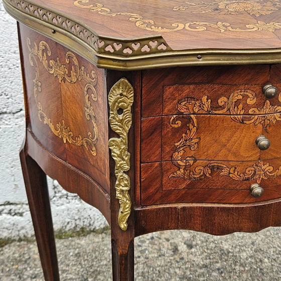 Image 1 of Chateau Ligny - French Antique Marquetry Nightstand - Fine Wood and Brass Console-Bedside Table-Style Louis XV- 1930s
