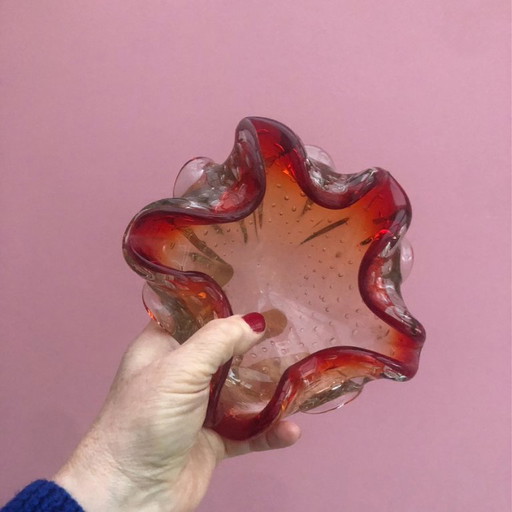 vassoio portaoggetti in vetro a bolle anni Cinquanta