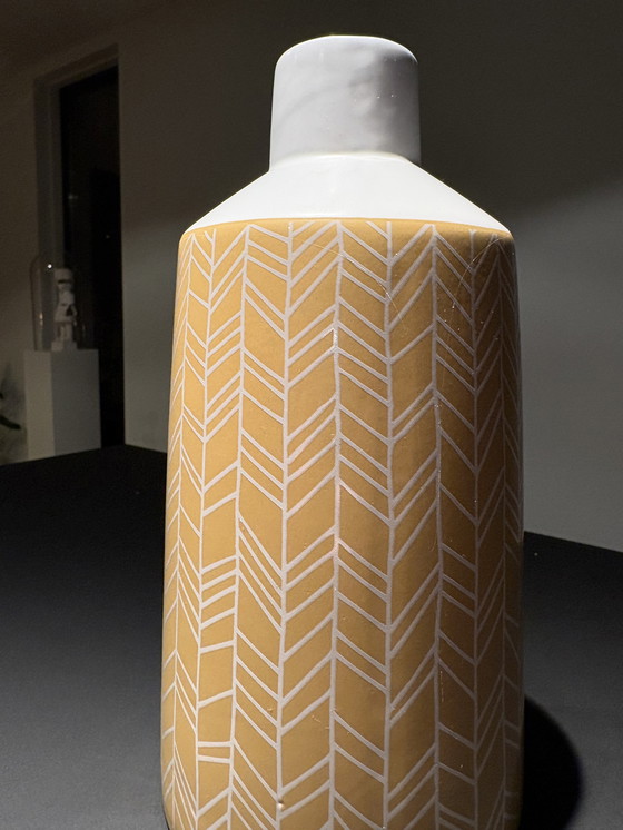 Image 1 of Decorative vase in ochre yellow with striped pattern