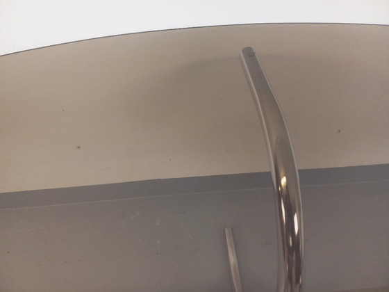 Image 1 of Vintage oval dining table in smoked glass and chrome metal, Space Age style, from the 70s