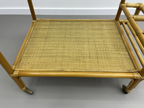 Image 1 of Chariot de service en bambou et rotin - 1970