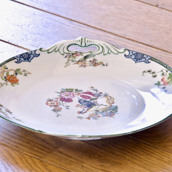 Image 1 of Vintage porseleinen servies uit de jaren 30, versierd met vogels, vlinders en een haan