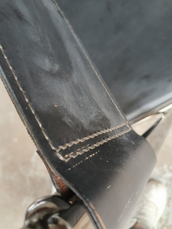 Image 1 of Zwart Lederen Vintage Jaren 70 "Tamara" Folding Chair by Arrben Italy