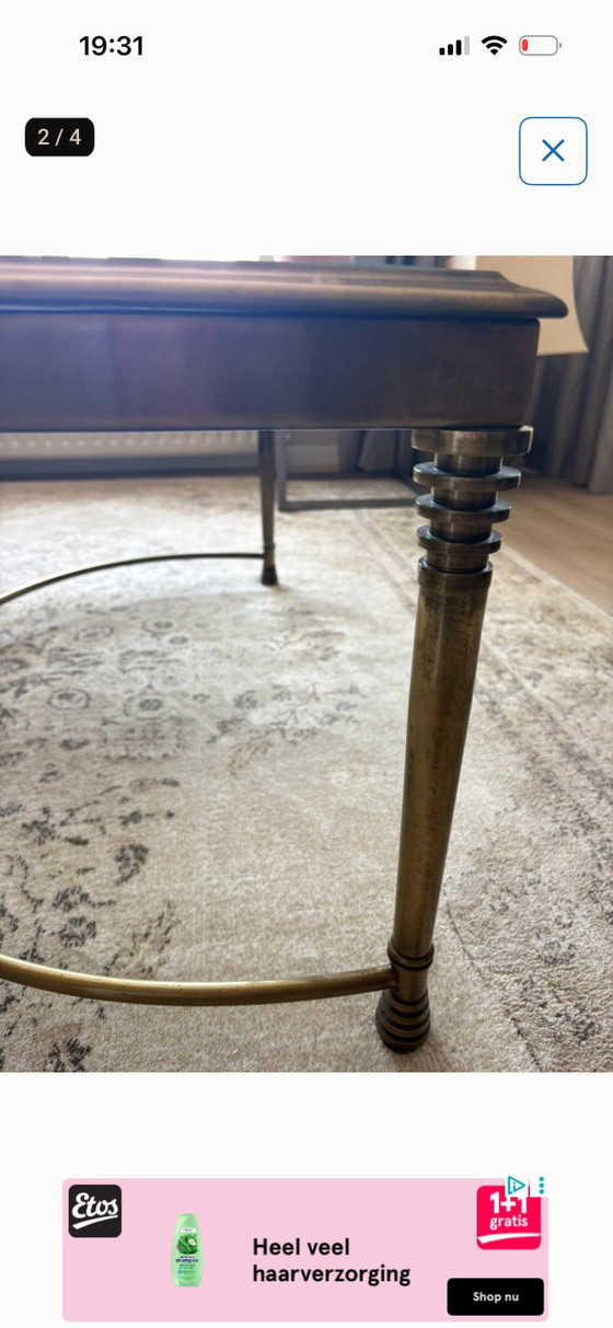Table basse Vintage Hollywood Regency – style Maison Jansen – Laiton & Verre biseauté – Tables basses, Brass (photo 2 of 5)