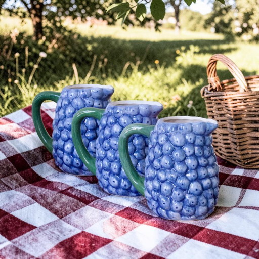 Trio di caraffe vintage in terracotta color mirtillo