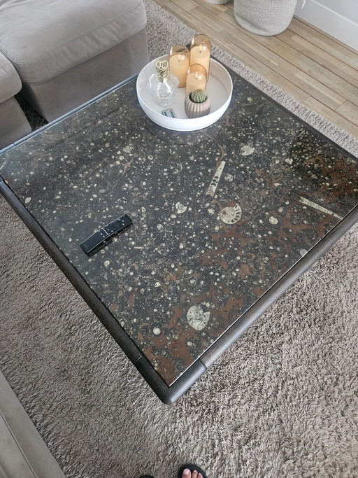 Beautiful Rolf Benz Coffee Table Fossil Marble from 1977 – salontafels, Stone, Wood