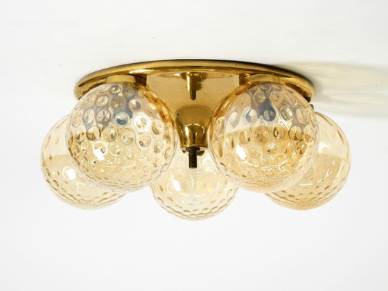 Image 1 of Beautiful 1960s Space Age brass ceiling lamp with 5 glass balls