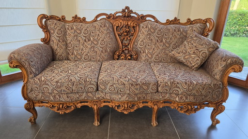 Ensemble de salon baroque trois pièces – Canapé trois places et deux fauteuils – Motifs cachemire