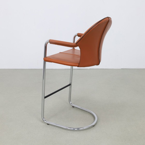 Image 1 of 4x sgabelli da bar vintage in pelle e cromo