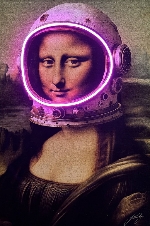 Lámpara LED de pared pop art morada con diseño de astronauta Gioconda de LedMansion