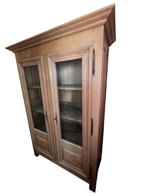 Libreria antica in legno massello di quercia con due ante in vetro. – vitrinekasten, Glass, Wood (photo 2 of 5)