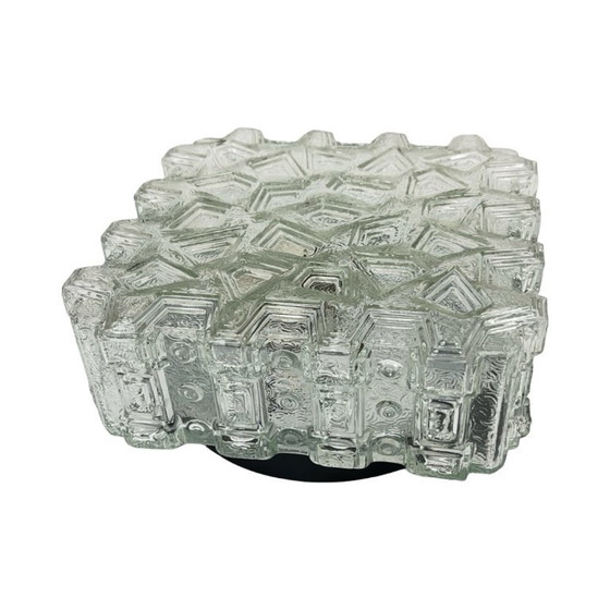 Lámpara de techo cuadrada Hillebrand de los años 70, fabricada en vidrio prensado grueso. – Plafones, Glass (photo 10 of 13)